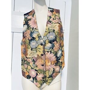 Vintage Wrapper USA Tapestry Vest Medium Boho Cottage‎ Core, Adjustable Back